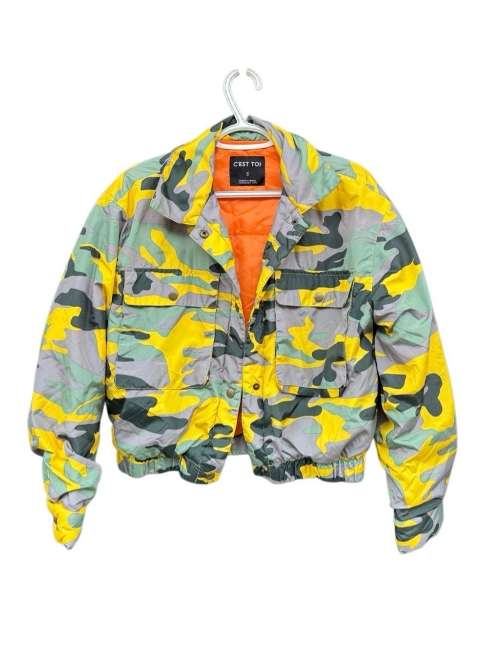 C'est Toi Women's Camo Crop Puffer Coat Jacket Size Small